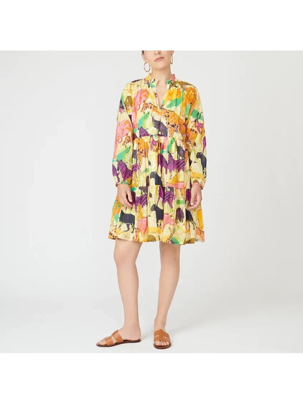 NWT J.Crew Tiered Popover in Natural Yellow Pink Ratti® Safari Print Dress S